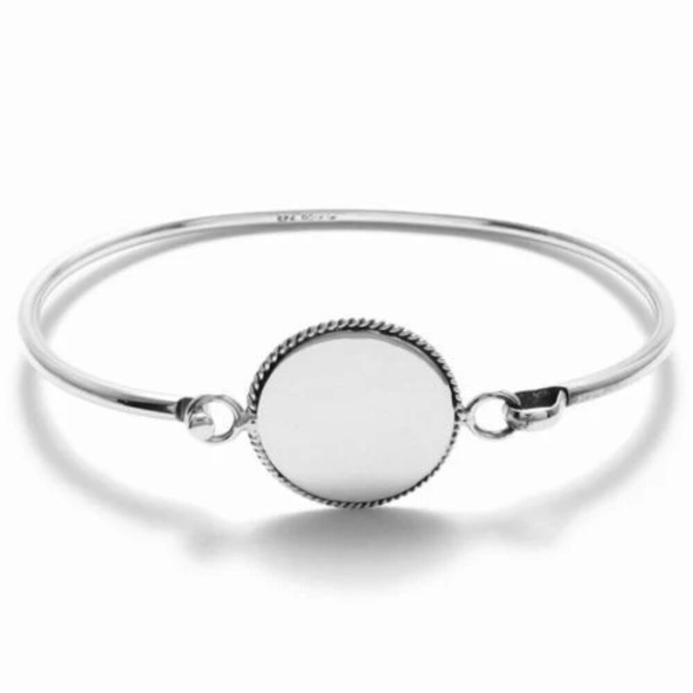 CLASSIC STERLING SILVER 7" BANGLE BRACELET ROUND BEADED EDGE ENGRAVABLE DISK.
